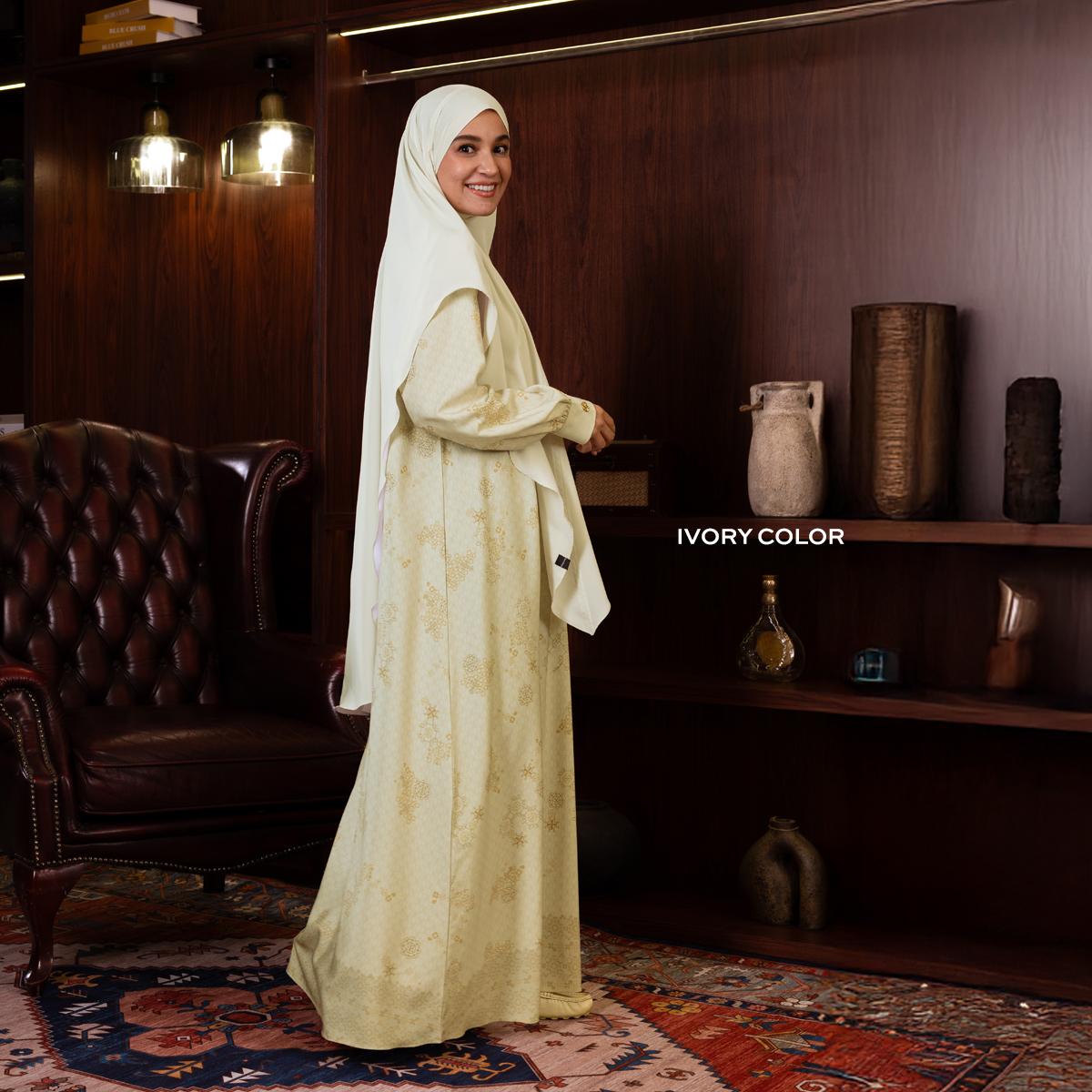 Raya Collection - Gerai Hawa Saheera Gamis/Dress One Set include French Khimar Exclusive Motif Metamorphose - Light's Embrace Edition - Bayti Serenity