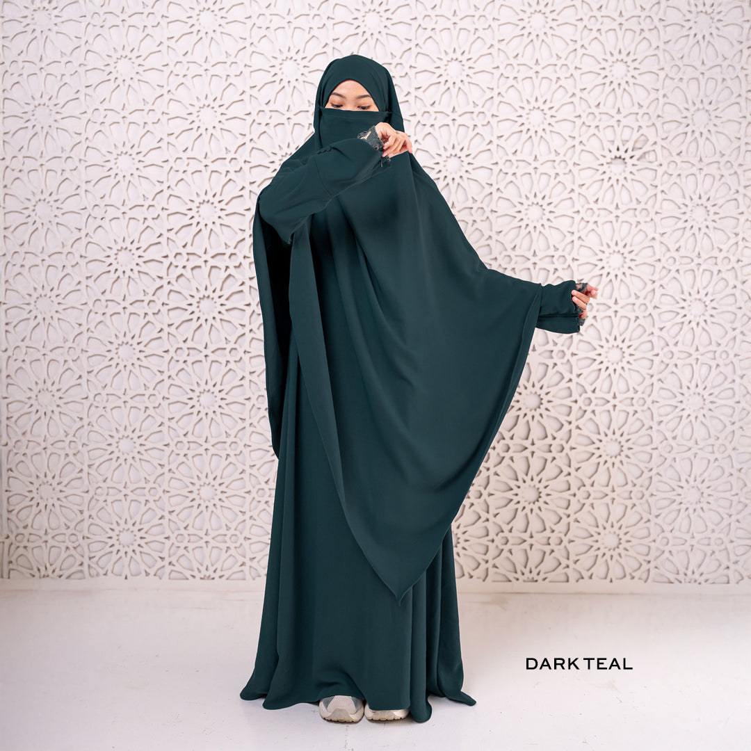 Gerai Hawa - Best Seller Praya Abaya Set French Khimar Syar’i Baju Akad/ Walimah Haji & Umroh Daily, Polos, Gamis Busui & Wudhu Friendly Bahan Mina Anti UV - Metamorfosa Collection