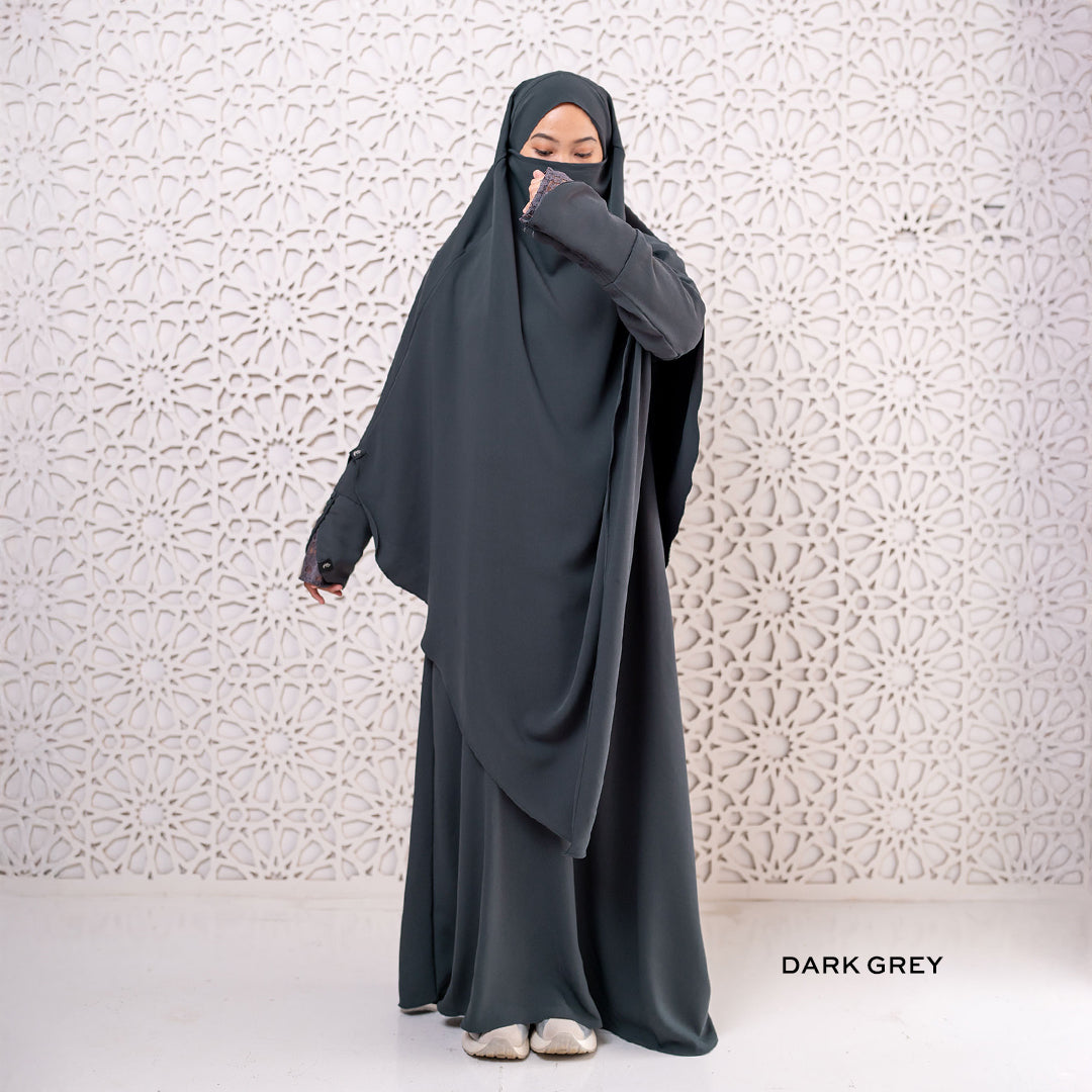 Gerai Hawa - Best Seller Praya Abaya Set French Khimar Syar’i Baju Akad/ Walimah Haji & Umroh Daily, Polos, Gamis Busui & Wudhu Friendly Bahan Mina Anti UV - Metamorfosa Collection