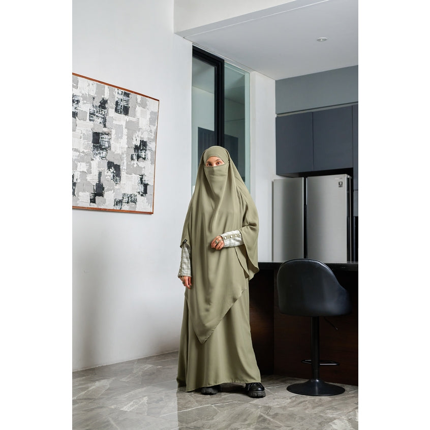 Gerai Hawa - Seada Gamis & Abaya Elegan Set Hijab French Khimar One Set Akad, Kajian, Haji, & Umroh