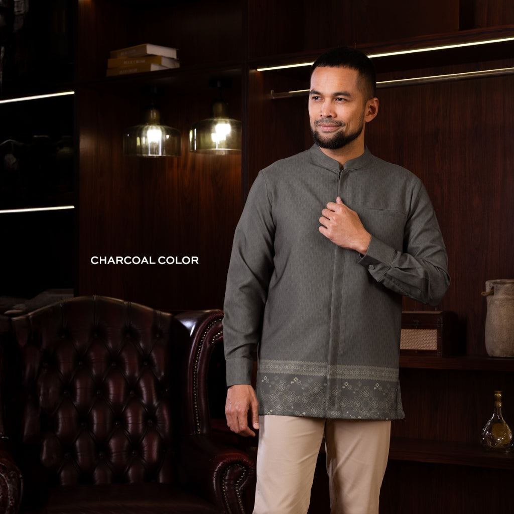 Raya Collection - Gerai Hawa - Tameez Kemeja Pria Baju Koko Exclusive Motif Metamorphose - Light's Embrace Edition - Bayti Serenity