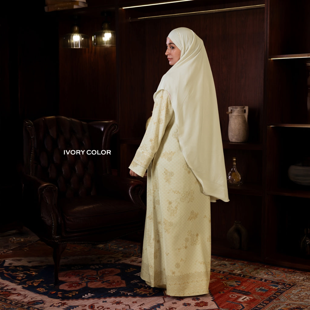 Raya Collection - Gerai Hawa - Tameera Gamis Dress Abaya Set French Khimar Exclusive Motif Metamorphose - Light's Embrace Edition - Bayti Serenity