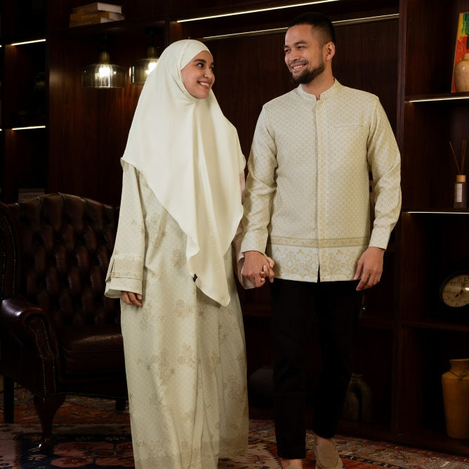 Raya Collection - Gerai Hawa - Couple Set Baju Lebaran & Eid Exclusive Motif Metamorphose - Light's Embrace Edition - Bayti Serenity