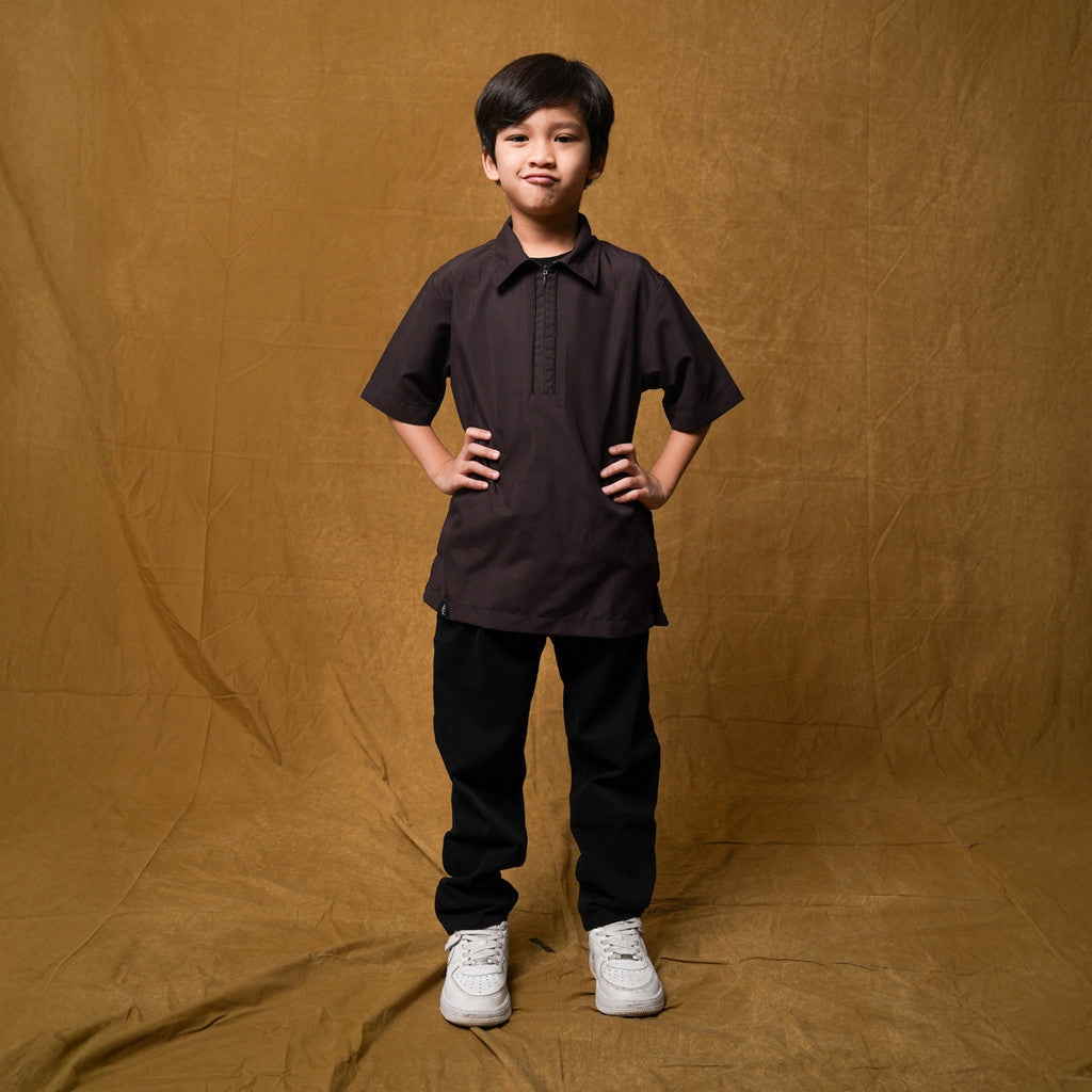 Raya Collection - Gerai Hawa - Family Set 6 - Dawam Baju Kemeja Koko Anak - Bayti Serenity - Silent Bloom Edition